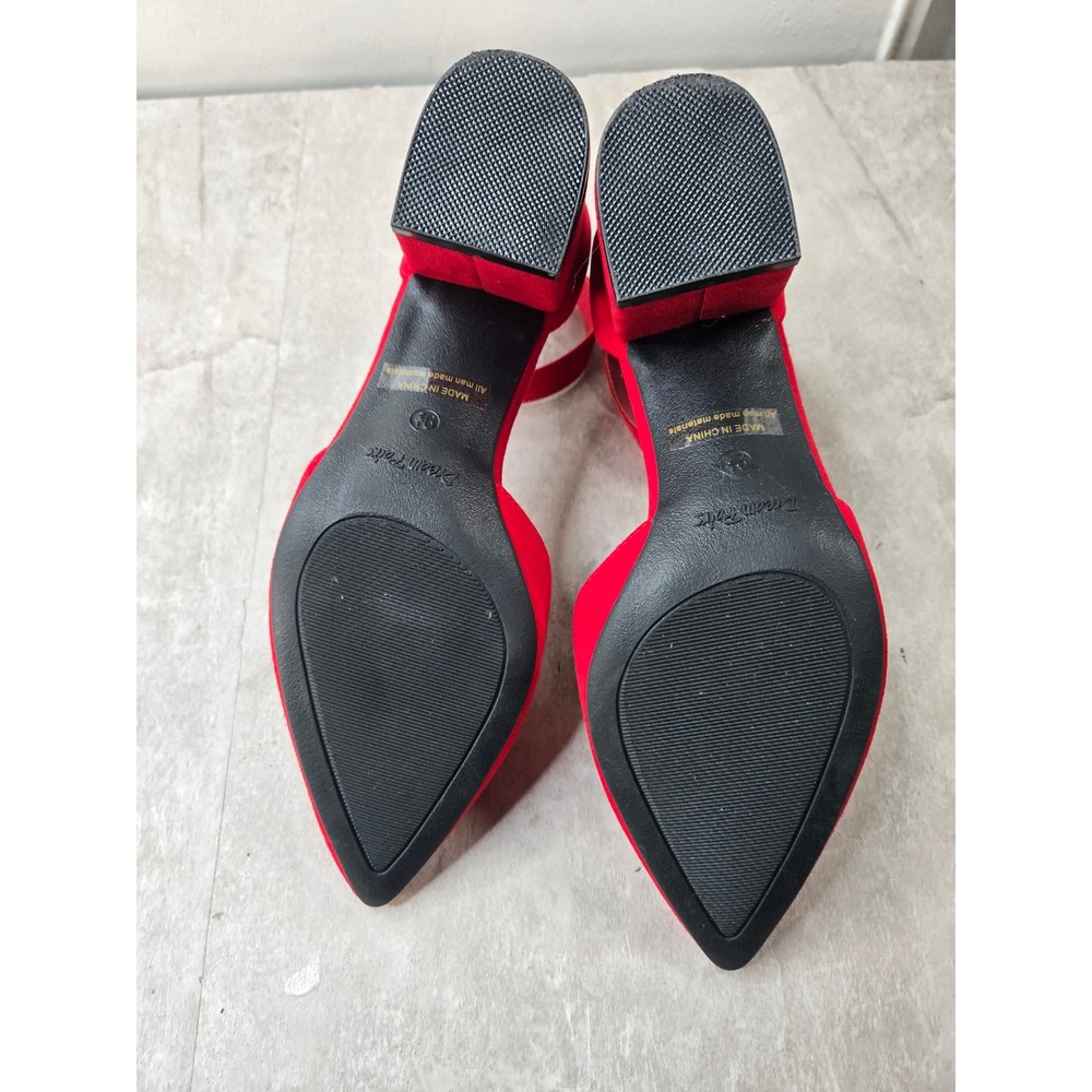 Dream Pairs Ankle Strap Block Heel Pump 9.5 Red Pointed Toe Dressy Retro Shoes - Picture 7 of 10